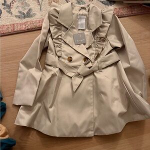 Tahari Kids Cream Raincoat with Ruffle Detail
